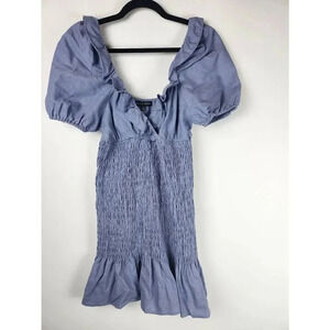 Miou Muse Blue Smocked Dress Knee Length Mini Ruffle Sleeves Small
